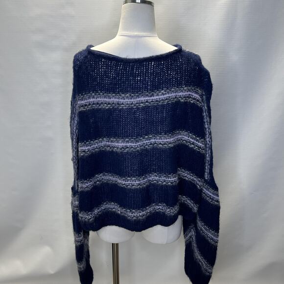 Free People Sweater Womens Small Blue Alpaca Stripe Knit Pullover Boho Peru Cozy - Picture 5 of 12